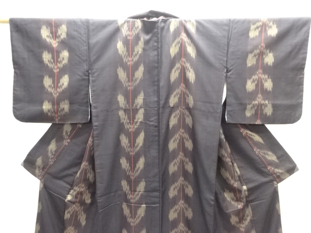  アンティーク　縞に抽象模様織出し銘仙着物